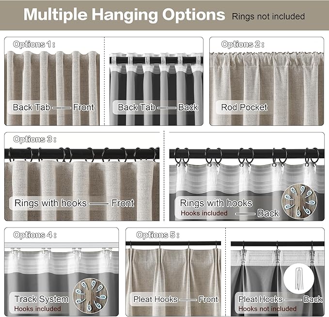 RAIN CITY Blackout Curtains 104 Inch Long 2 Panels,Linen Textured Custom Made Room Darkening Black Out Modern Decorative Drapes for Living Room 100-108 Tall Windows Back Tab with Hooks 50x104