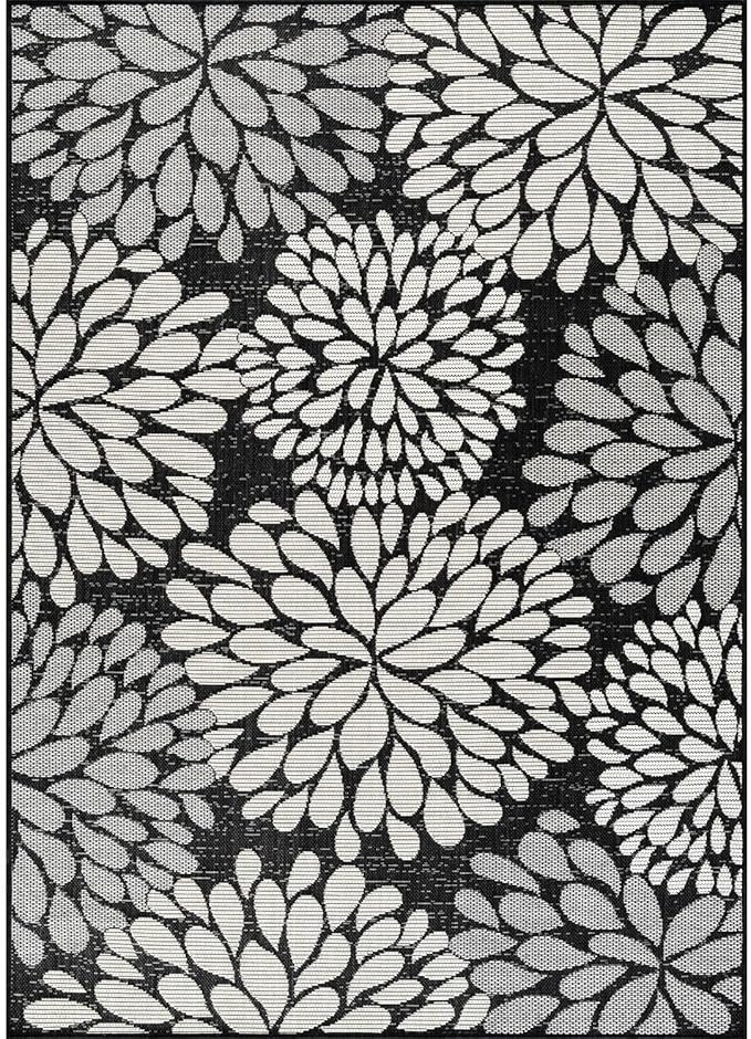 Beverly Rug Outdoor Rug 10x14 Modern Exotic Tropical Leaf Area Rugs for Indoor and Outdoor Patio Deck Porch Garden Water Resistant Washable Outside Carpet (10 x 14 Dark Gray)