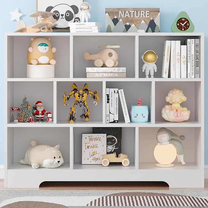 Book Shelf, 10 Cubes Storage Organizer, 3-Tier Open Shelf Wooden Bookcase, Freestanding White Bookshelf Cube Shelf for Bedroom, Living Room