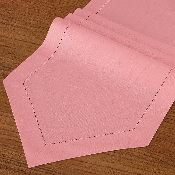 D'Moksha Homes Dusty Pink Linen Table Runner 90 Inches Long - 100% Pure Linen Diamond Table Runner 14 x 90 Inch for Dining, Fall and Halloween - Machine Washable