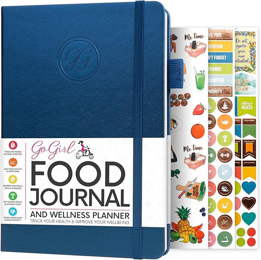 GoGirl Food Journal & Wellness Planner –– Diet & Fitness Diary – Nutrition Journal with Meal, Exercise & Weigh Loss Tracker, A5 (Mystic Blue)