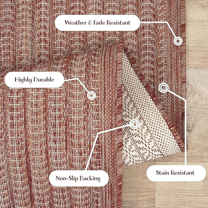 Adiva Rugs Outdoor Indoor Area Rug, Weather Resistant, Easy to Clean, Stain Resistant Floor Mat for Dining Room, Backyard, Deck, Patio (Copper Weiss, 6' x 9')