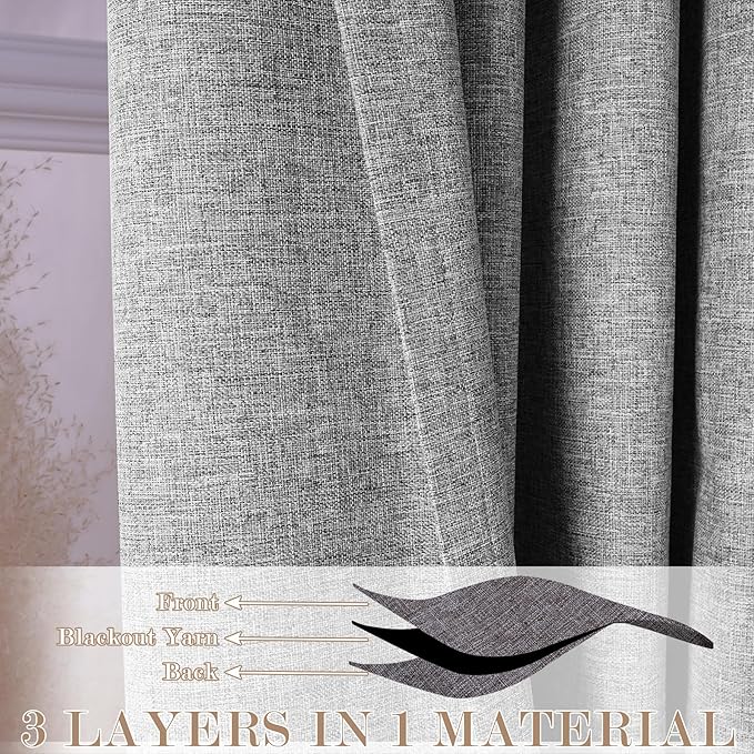 Room Divider Curtains Screen Partitions, Linen Look 100% Blackout Drapery 102 Inches Long, 100" Wide Pinch Pleated Window Drapes, Privacy Protecting, Light Blocking, (1 PC, Light Grey)