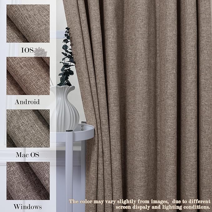 Room Divider Curtains Screen Partitions, Linen Look 100% Blackout Drapery 102 Inches Long, 100" Wide Pinch Pleated Window Drapes, Privacy Protecting, Light Blocking, (1 PC, Light Brown)
