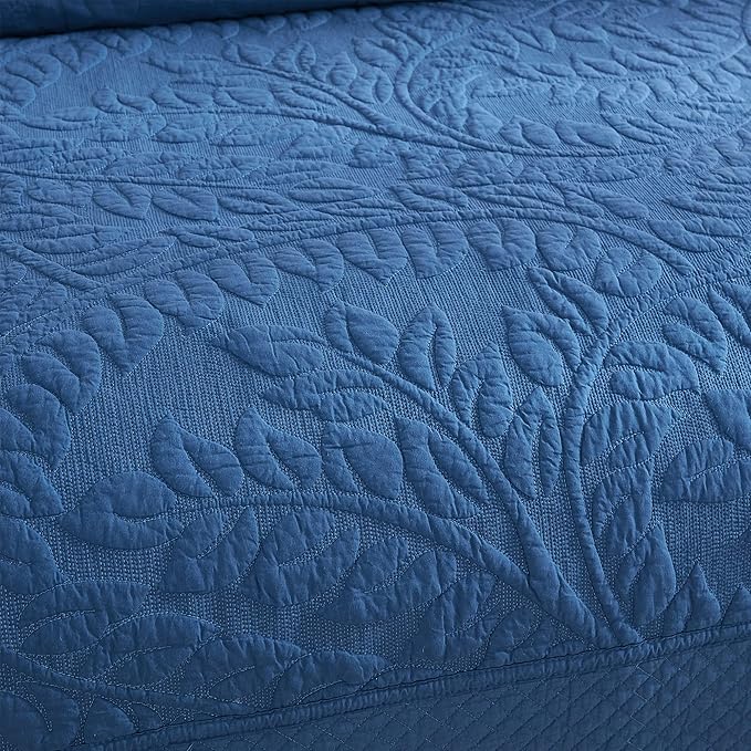 MarCielo 3-Piece 100% Cotton Oversized Bedspread Lightweight Quilt Coverlet Embroidery Farmhouse Bedding Set T0 (Midtone Blue, Oversized King (118"x106"))