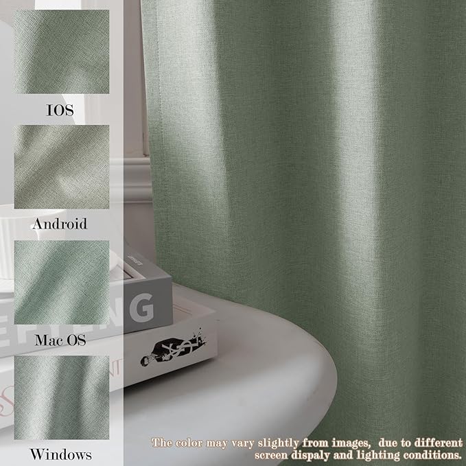 Full Blackout Privacy Curtains, 240 Inch Extra Wide Linen Blend Drapes, Pinch Pleat Window Drapery for Room Divider Storage/Space Room Separation, 1 Panel, W 240" x L 102", Fog Green