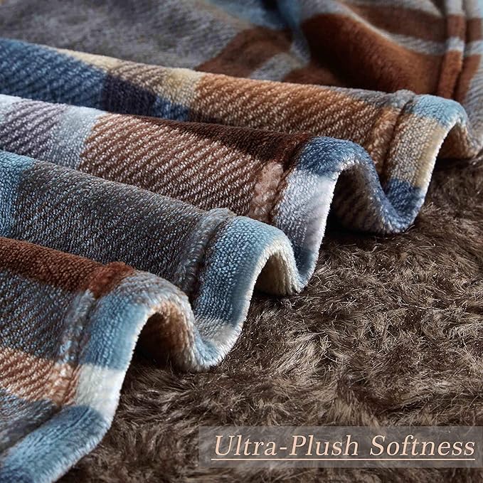 MERRYLIFE Throw Blanket Plaid Sherpa | Ultra-Plush Soft Colorful | Decorative Couch Travel Blanket | (50" 60", Greenland)