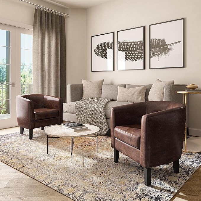 BELLEZE Accent Barrel Chair, Club Tub Sofa Corner Chair with Flared Legs and Cozy Soft Padding for Living Room Bedroom Waiting Room - Caramel