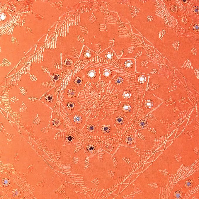 Eyes of India Embroidered Decorative Boho Throw Pillow Cover with Mirrors, Handmade Bohemian Accent Cushion Case for Sofa Couch Bedroom Living Room (Orange, 16" x 16")