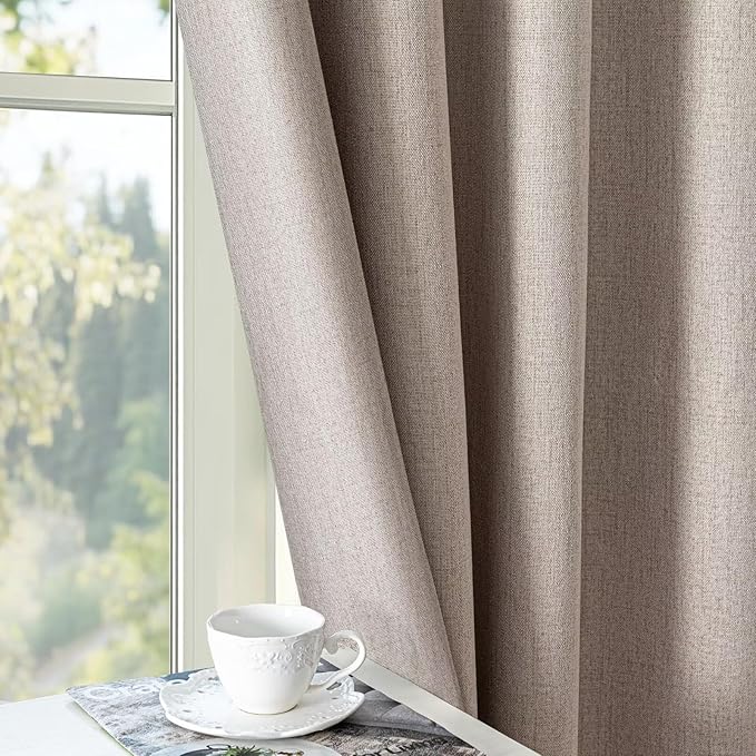 Blackout Curtains 84 Inch Length 2 Panels Set, 100% Black Out Textured Thermal Curtains, Grommet Privacy Light Blocking Drapes for Living Room Bedroom Luxury Decor(52W × 90L inch, Beige)