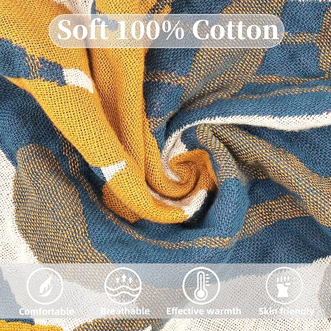 Boho Throw Blanket for Bed - 100% Pure Cotton Ultra Soft Rustic Quilt - Farmhouse Decor Bed Blankets, All Season Rustic Throw for Sofa Couch Chair(91''x 98'', Floral Sea)