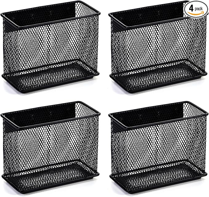 4.5' × 2.2'' × 3.5'' Magnetic Basket for Whiteboard Black Magnetic Basket for Fridge Magnetic Organizer Holder with 4 Strong Magnets Magnetic Holder for Refrigerator Locker,Set of 4