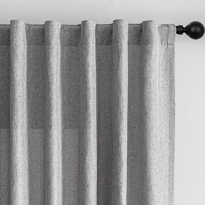 MYSKY HOME 90 Inches Long Living Room Curtains 2 Panels Boho Semi Sheers Light Filtering for Bedroom Windows, Linen Look Texture Soft Touch Country Back Tab, 50" Wide x 90" Long, Dove Grey, 2 Panels