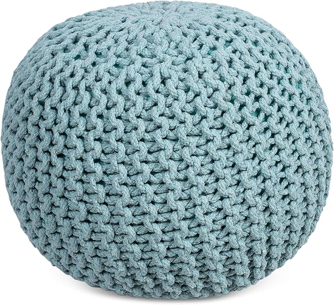 BIRDROCK HOME Round Pouf Ottoman | Cotton Braided Round Foot Stool | Bedroom and Living Room Poof | Sage Green Boho Ottoman | Pouf Foot Rest