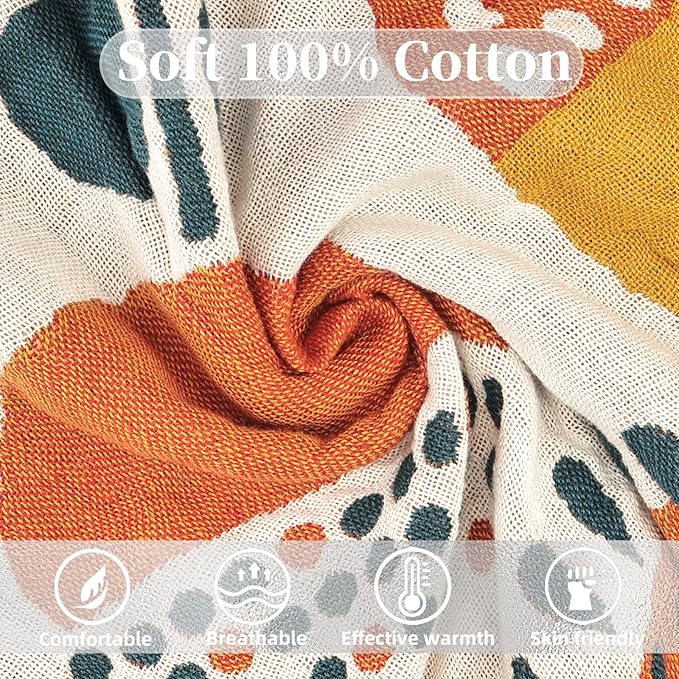 Boho Throw Blanket for Bed - 100% Pure Cotton Ultra Soft Rustic Quilt - Farmhouse Decor Bed Blankets, All Season Rustic Throw for Sofa Couch Chair(80''x 90'', Floral Print 2)