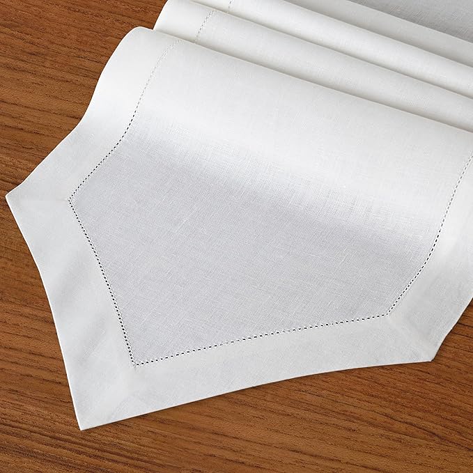 D'Moksha Homes White Linen Table Runner 60 Inches Long - 100% Pure Linen Diamond Table Runner 14 x 60 Inch for Dining, Fall and Halloween - Machine Washable
