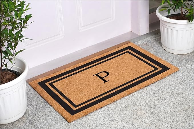 Calloway Mills 152963048P Black Border 30" x 48" Monogram Doormat Letter (P)