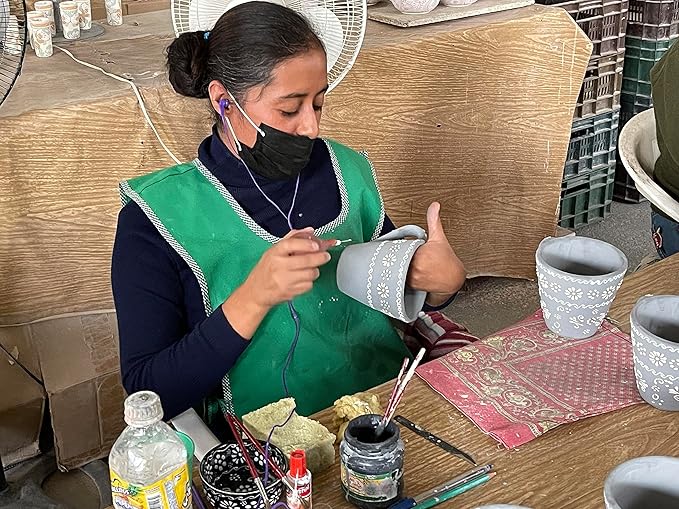 Encantada Handmade Hand-Painted Authentic Mexican Pottery Mugs (Multi Blue Green)