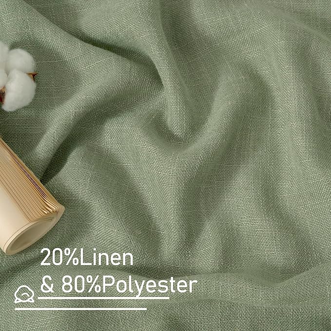 LAMIT Linen Blended Curtains 72 inch for Bedroom, Linen Textured Light Filtering Drapes Bronze Grommet Boho Neutral Panels for Farmhouse/Living Room, 2 Panels, 52 x 72 Inch, Sage Green