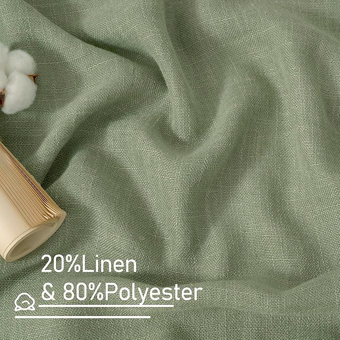 LAMIT Semi Sheer Linen Curtains 54 Inch Long 2 Panels, Sage Green Light Filtering Panels Bronze Grommet Linen Textured Christams Window Drapes for Kitchen/Windows/Bedroom, 52 x 54 Inch