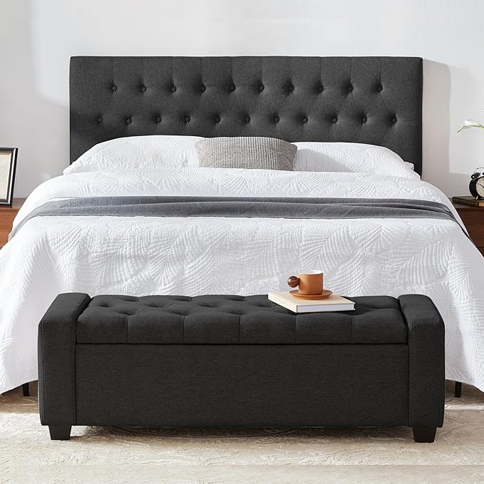 48" Ottoman with Storage, Storage Ottoman Bench with Safety Hinge, Upholstered Entryway Bench with Seating for Bedroom, Living Room, Holds up to 330 lb, Dark Gray