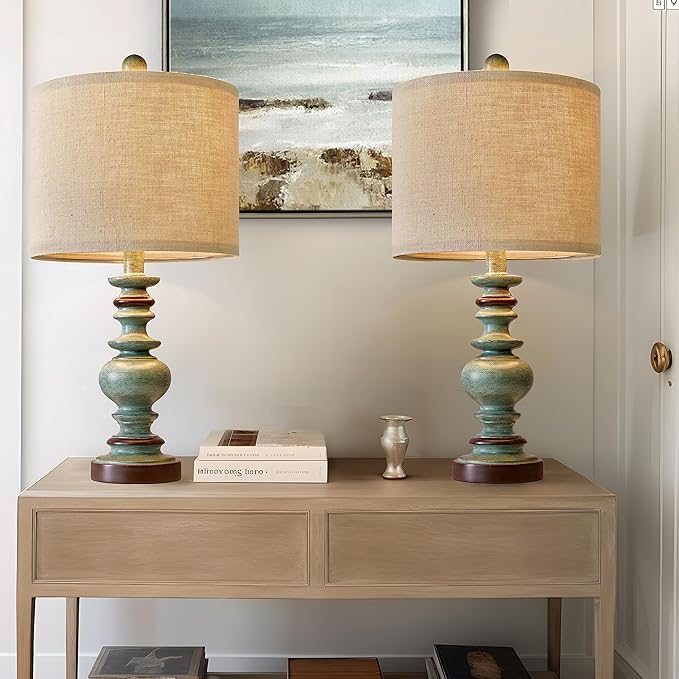 BOBOMOMO 20" Farmhouse Lamps for Bedrooms Set of 2, Retro Side Table Lamps Bedside Lamp for Side Nightstand Living Room（Suitable for Decorating Small Areas）