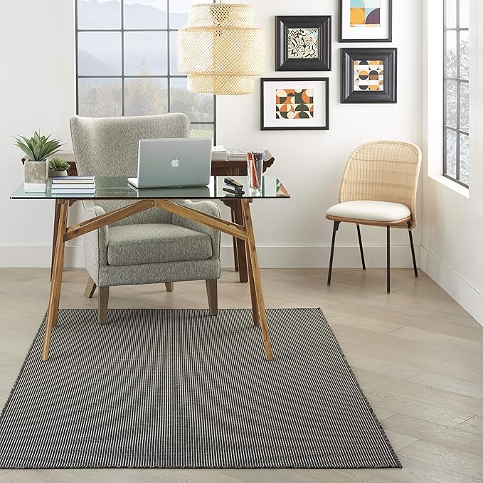 Nourison Positano Indoor-Outdoor Charcoal 4' x 6' Area Rug, Easy Cleaning, Non Shedding, Bed Room, Living Room, Dining Room, Backyard, Deck, Patio (4x6)