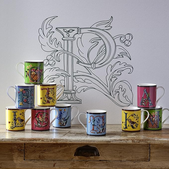 Spode Kit Kemp Alphabet Mug - Letter J Monogram in Fine China, 12oz Ceramic Coffee Cup for Hot Drinks, Personalized Drinkware for Unique Gifts, Dishwasher Safe Tea or Coffee Mug - Gift Box Included