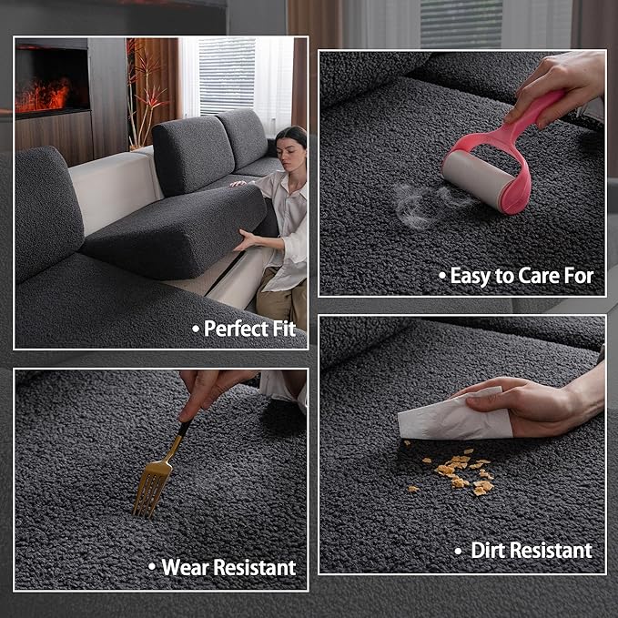 Couch Cushion Covers for Sectional Sofa, Stretch Soft Sofa Slipcovers Washable Wear-Resistant Universal Furniture Protector for Living Room(1 Piece Chair Cover, Dark Gray)