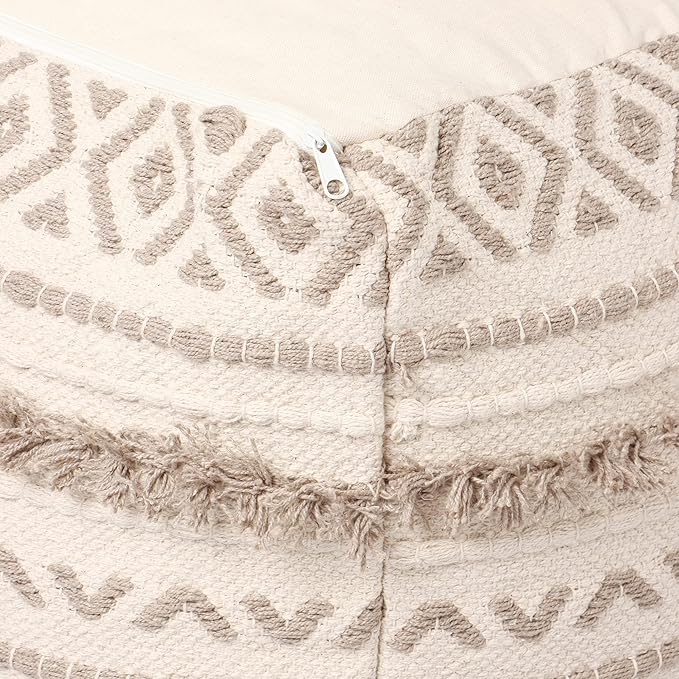REDEARTH · Tufted Pouf Ottoman with Filler Textured Storage Cube Bean Bag Pouffe Footrest for Living Room, Bedroom, Nursery, Kidsroom; 100% Cotton (17.5"X17.5"X17.5", Geometric Craft Taupe)