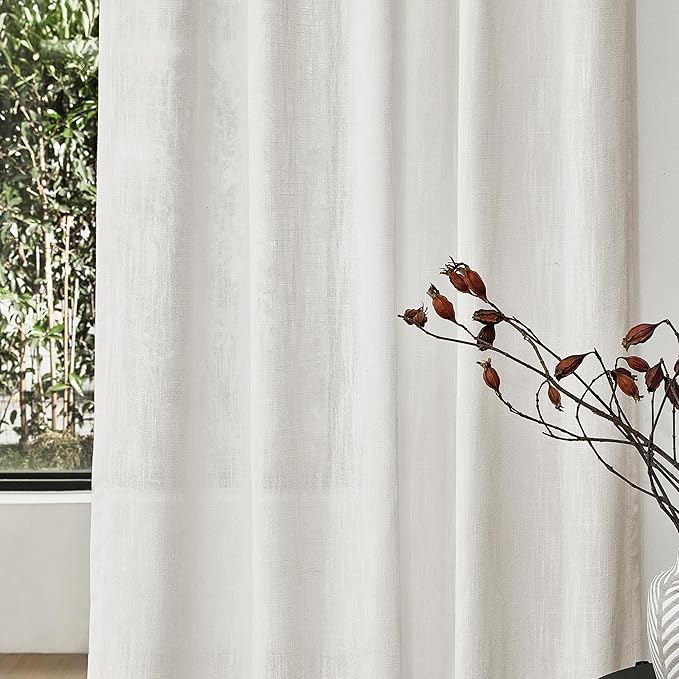 MYSKY HOME Short Curtains for Small Kitchen Windows 45 inches Length, Linen Look Curtain Drapes Cotton Polyester Blend, Soft Fabric Light Filtering Privacy Protect, 50 x 45 inches, Natural, 2 PCs