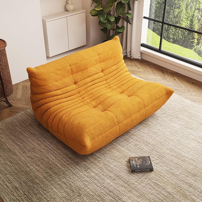 Bean Bag Chair, Oversized Loveseat Fireside Chair for Adults, 2 Seater with Memory Foam Filled, Lazy Sofa Lounge Floor Sofa for Living Room, Bedroom, Office, No Assembly Required. (Yellow)