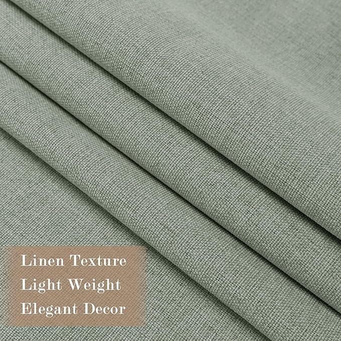 Extra Wide 100% Blackout Linen Textured Curtains - Room Dividers, W200 x L96 (1 Panel), Pinch Pleat Drapes for Living Room, Full Light Block Out Drapery for Sliding Door, Fog Green