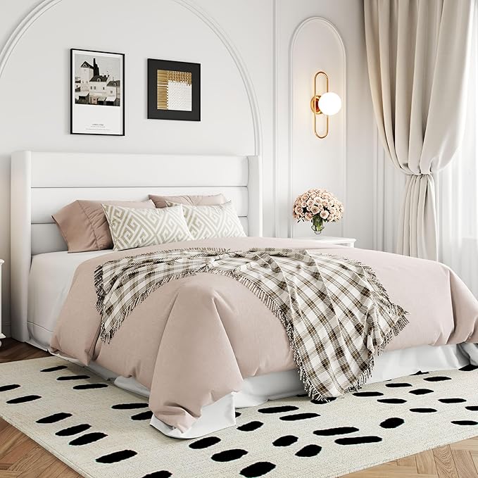 Allewie Full Size Velvet Lift Up Storage Bed, Modern Wingback Headboard, Hydraulic Support, No Box Spring Needed, White