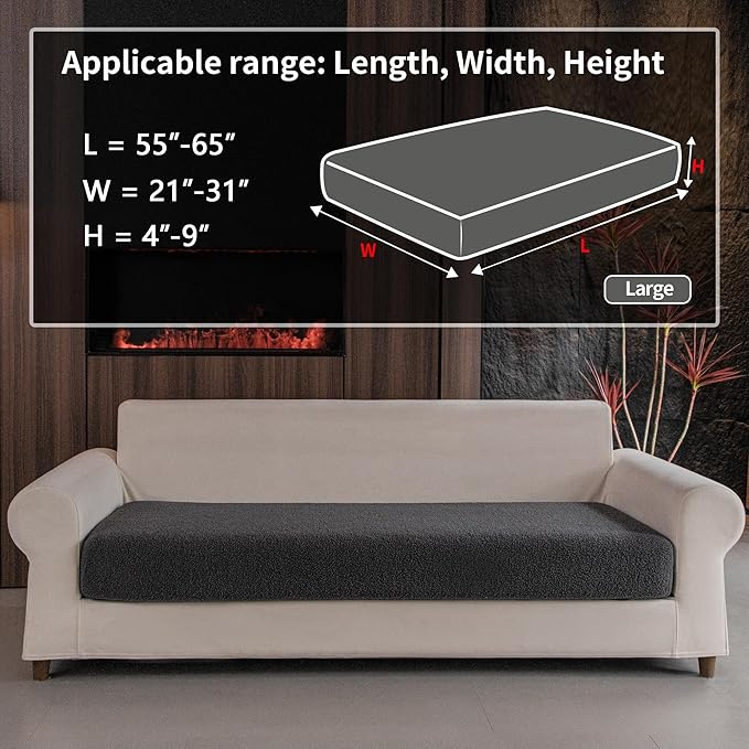 Couch Cushion Covers for Sectional Sofa, Stretch Soft Sofa Slipcovers Washable Wear-Resistant Universal Furniture Protector for Living Room(1 Piece Large Cover, Dark Gray)