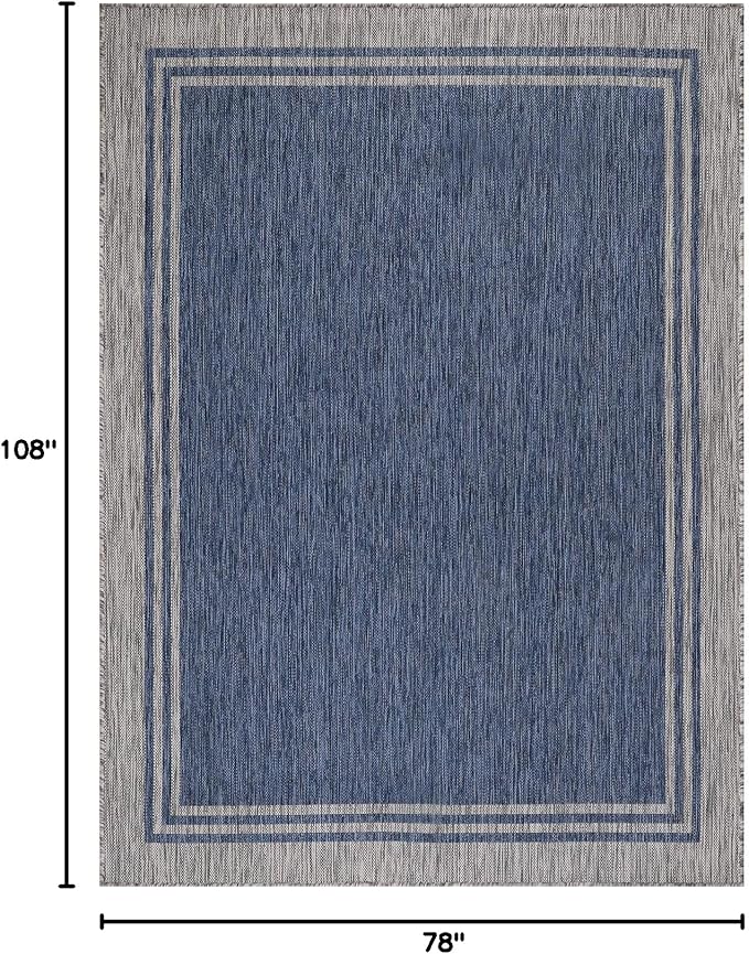 Bordered Outdoor Rug 6x9 Washable Outside Carpet for Indoor Patio Porch Waterproof Easy Cleaning Non Shedding Area Rugs Navy 6 x 9