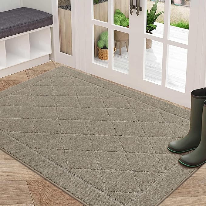 BEQHAUSE Dirt Trapper Door Mat 32" x 48", Doormat Non-Slip Entryway Rugs Washable, Dog Door Mat Stain Resistant and Absorbent Welcome Floor Mat for Front Back Door, Muddy Wet Shoes & Paws, Beige