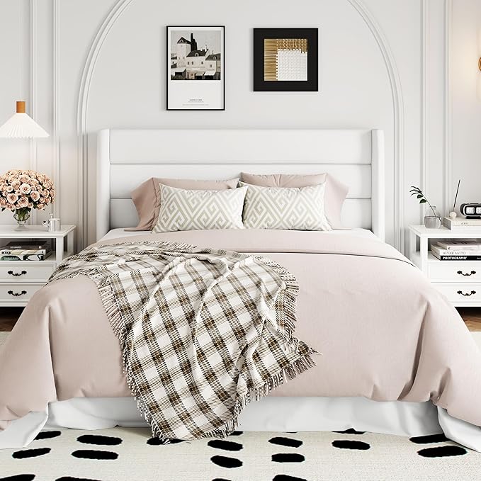 Allewie Full Size Velvet Lift Up Storage Bed, Modern Wingback Headboard, Hydraulic Support, No Box Spring Needed, White
