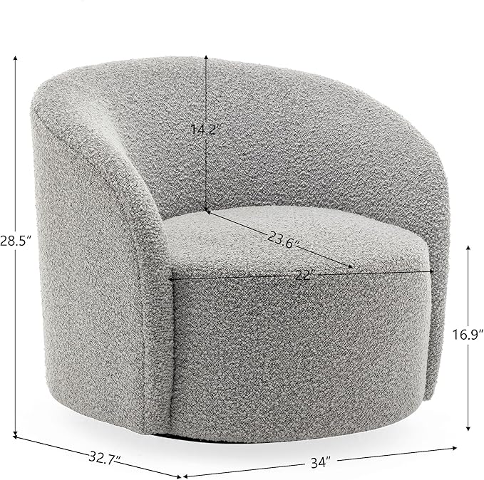 KINWELL 34" W Swivel Barrel Chair Set of 2, Mid Century Modern Round Upholstered Boucle Swivel Accent Chairs, No Assembly Sofa Chair for Living Room Bedroom Reading, Black White