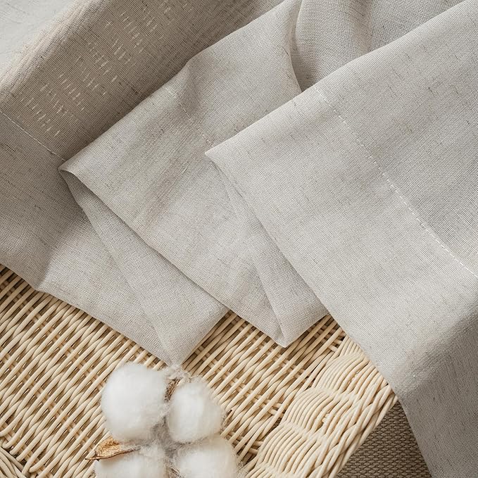 FMFUNCTEX Linen Sheer Curtains for Bedroom, Grey Curtains 84 inches Long for Living Room, Gray Farmhouse French Flax Blend Window Draperies, Rod Pocket 2 Panels Set