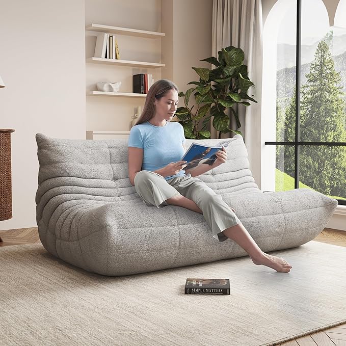 Bean Bag Chair, Oversized Bean Bag Chair for Living Room, Fireside Chair for Adults with Memory Foam Filled, Big Accent Lounge Floor Sofa for Reading, Relax, No Assembly Required. (Grey 3-Seater)