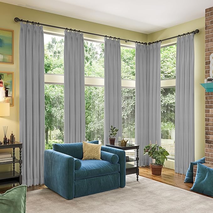 RAIN CITY Grey Blackout Curtains&Drapes 104 Inch Long, Back Tab Pinch Pleated Look Draperies with Hooks Thermal Curtains for High Living Room Sliding Door 50 Wide Set of 2
