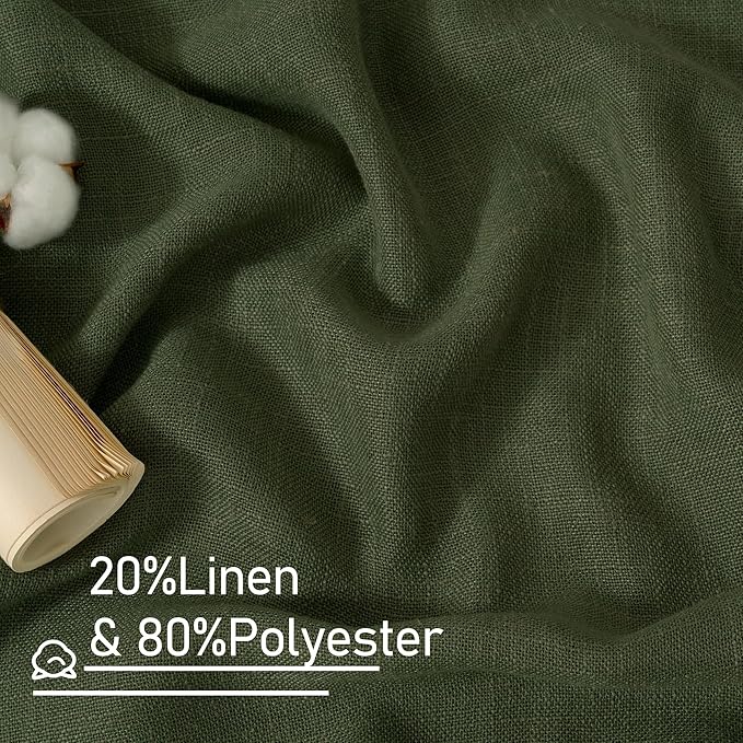 LAMIT Olive Green Linen Sheer Curtains 95 inch for Living Room 2 Panels, Soft Thick Light Filtering Boho Window Textured Christmas Drapes with Bronze Grommet for Bedroom Farmhouse, 52 x 95 Inch