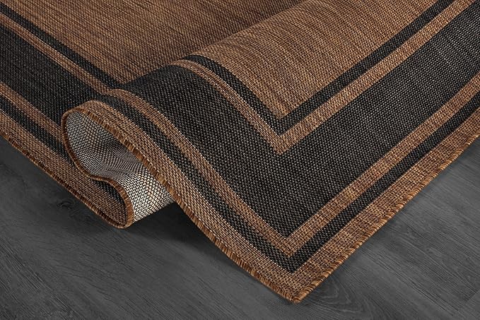 Beverly Rug Large Outdoor Rug 9x12 Modern Bordered Area Rugs for Indoor and Outdoor Patio Deck Porch Garden Waterproof Weather Sun Resistant Washable Outside Carpet (9 x 12 Gold)