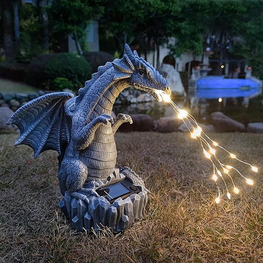 Dragon Solar Garden Statues Outdoor Decoration with LED Light Strings,Dragon Figurine Solar Lights Lawn Décor,Outside Statue Ornament for Patio, Balcony, Yard,Unique Gifts for Mom Grandma