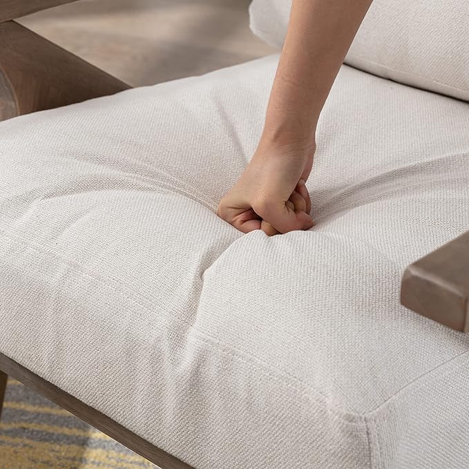 chairus Mid-Century Modern Accent Chair with Ottoman, Linen Fabric Armchair with Wood Legs Comfy Upholstered Single Sofa Chair for Living Room/Bedroom/Lounge, White