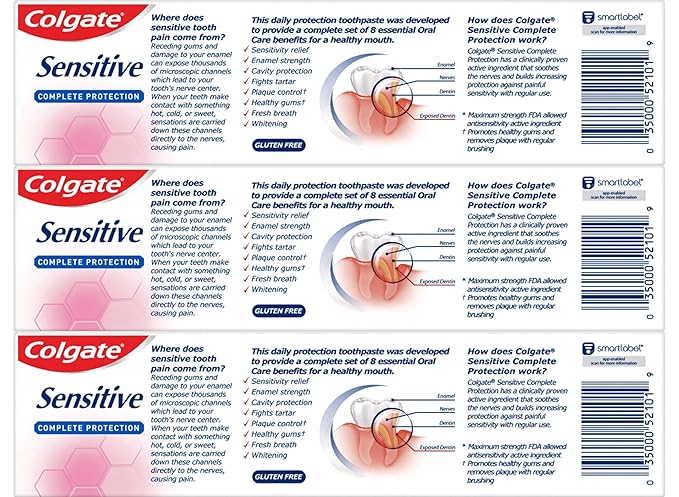 Colgate Sensitive Toothpaste, Complete Protection, Mint - 6 Ounce (Pack of 3)