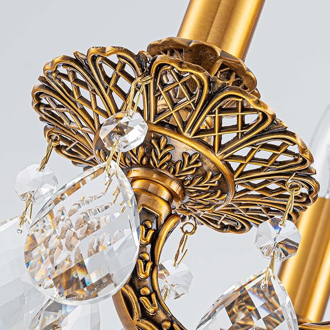 French K9 Crystal Maria Theresa Chandeliers, Luxury Vintage Pendant Light Fixture for Dining Room, Living Room, D18.3*H21~68 inch (Adjustable), Clear Crystal & Antique Bronze Finish Frame