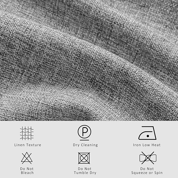 Macochico 52”Wx96”L 100% Blackout Curtains for Bedroom Living Room Nursery Light Grey Pinch Pleated Linen Curtains Farmhouse Burlap Drapes Thermal Window Panels with Hooks and Tieback 1 Panel
