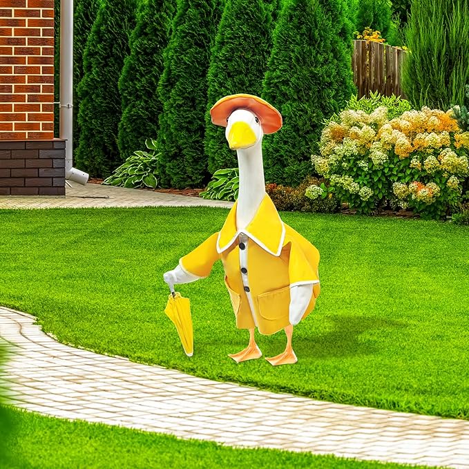23 Inch Porch Goose Raincoat Outfit with Umbrella– Cement Goose Clothes for Porch Goose Statue, Waterproof Outdoor Goose Outfit for Lawn & Garden Decor